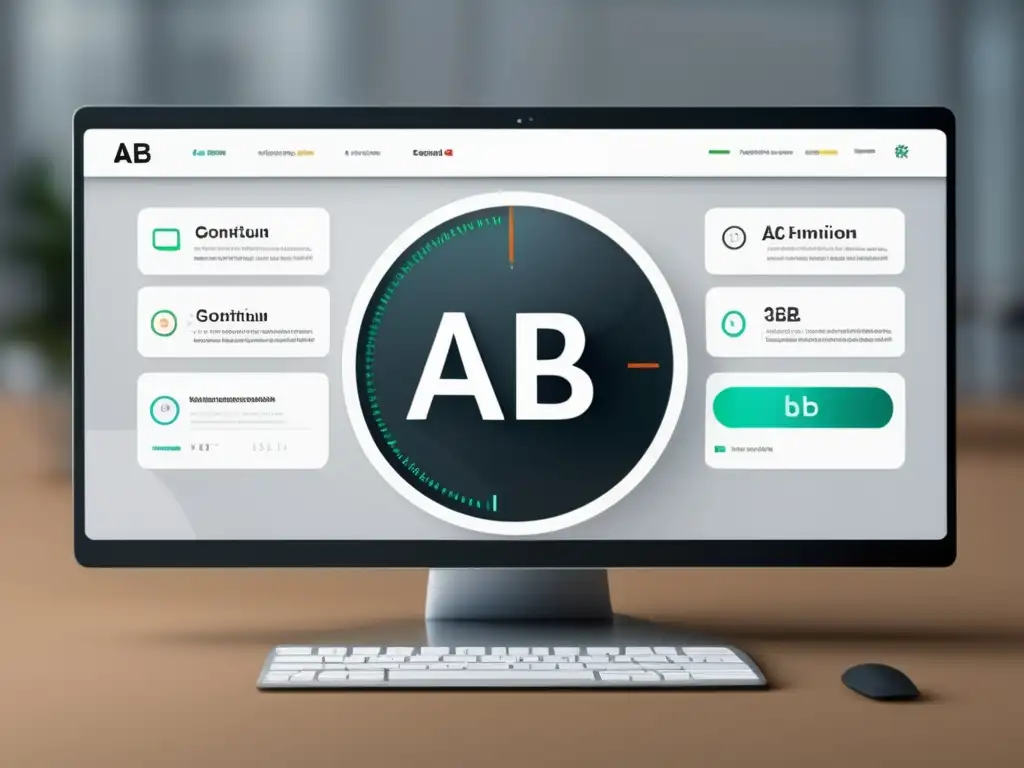 Interfaz digital minimalista con A/B testing y optimización de conversiones en marketing de afiliados