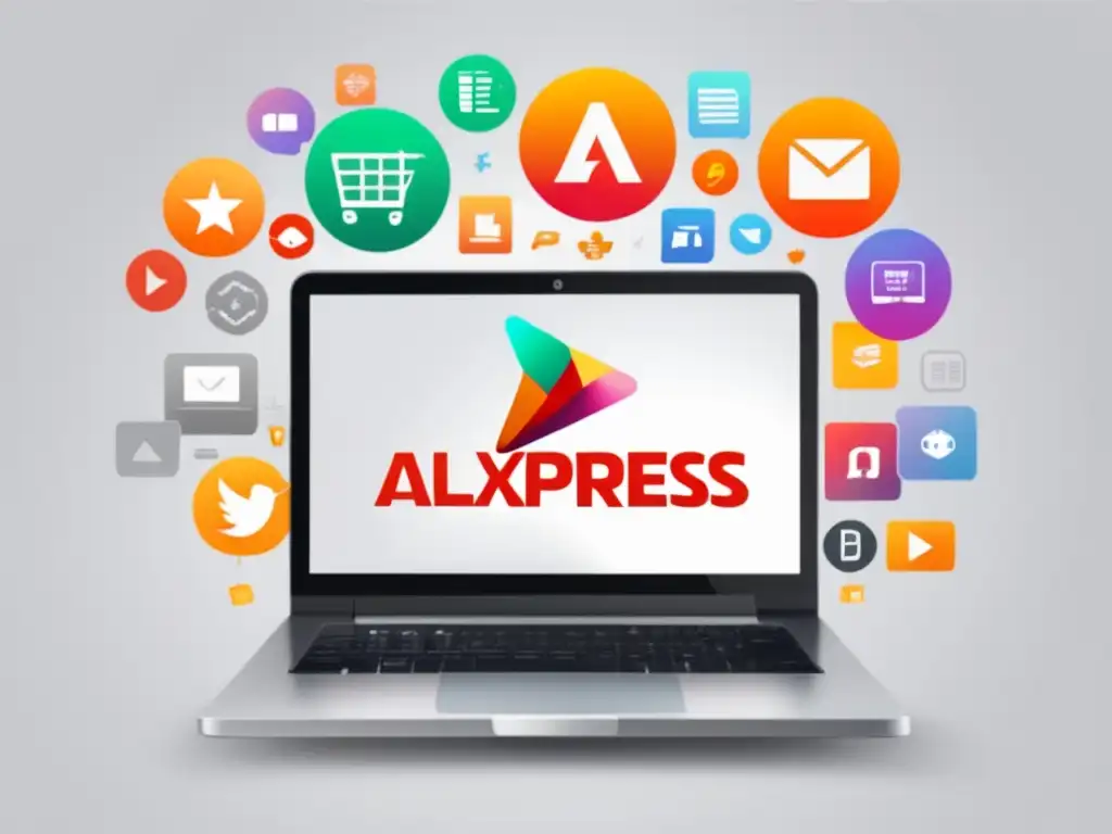 Beneficios del programa de afiliados de AliExpress con iconos minimalistas sobre un fondo blanco