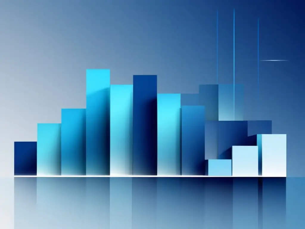 Gráfico de barras tridimensional en tonos azules y verdes para mejorar la tasa de conversión en el programa de marketing de afiliados