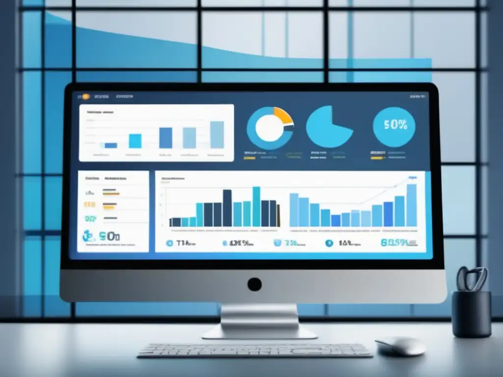 Herramientas análisis marketing afiliados: pantalla moderna llena gráficos analíticos, datos métricas CTR, conversión, ingresos y demografía