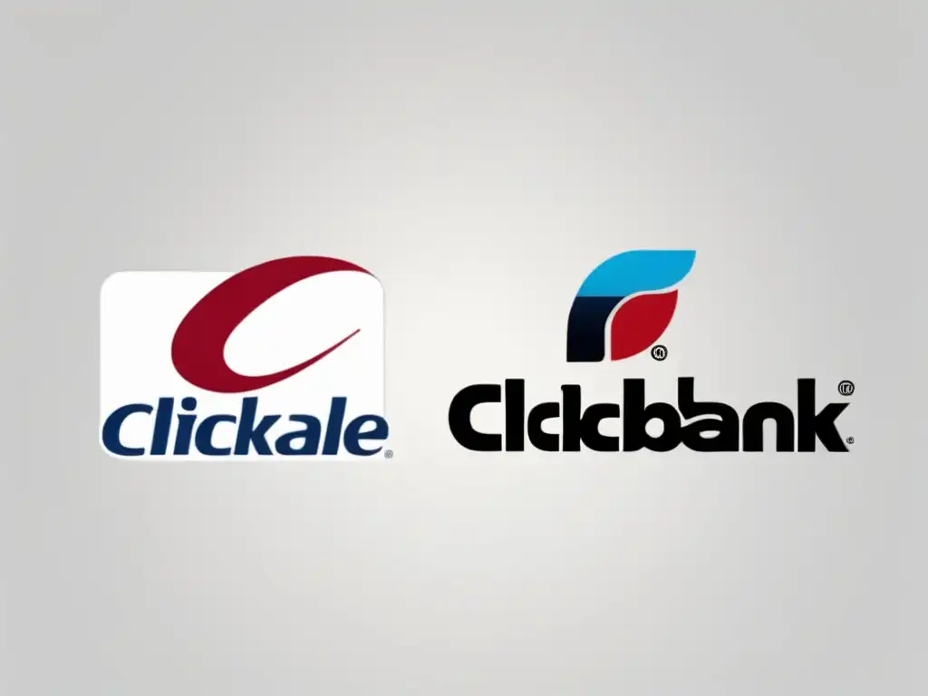 Diferencias entre ClickBank y ShareASale: logos minimalistas y modernos comparados lado a lado