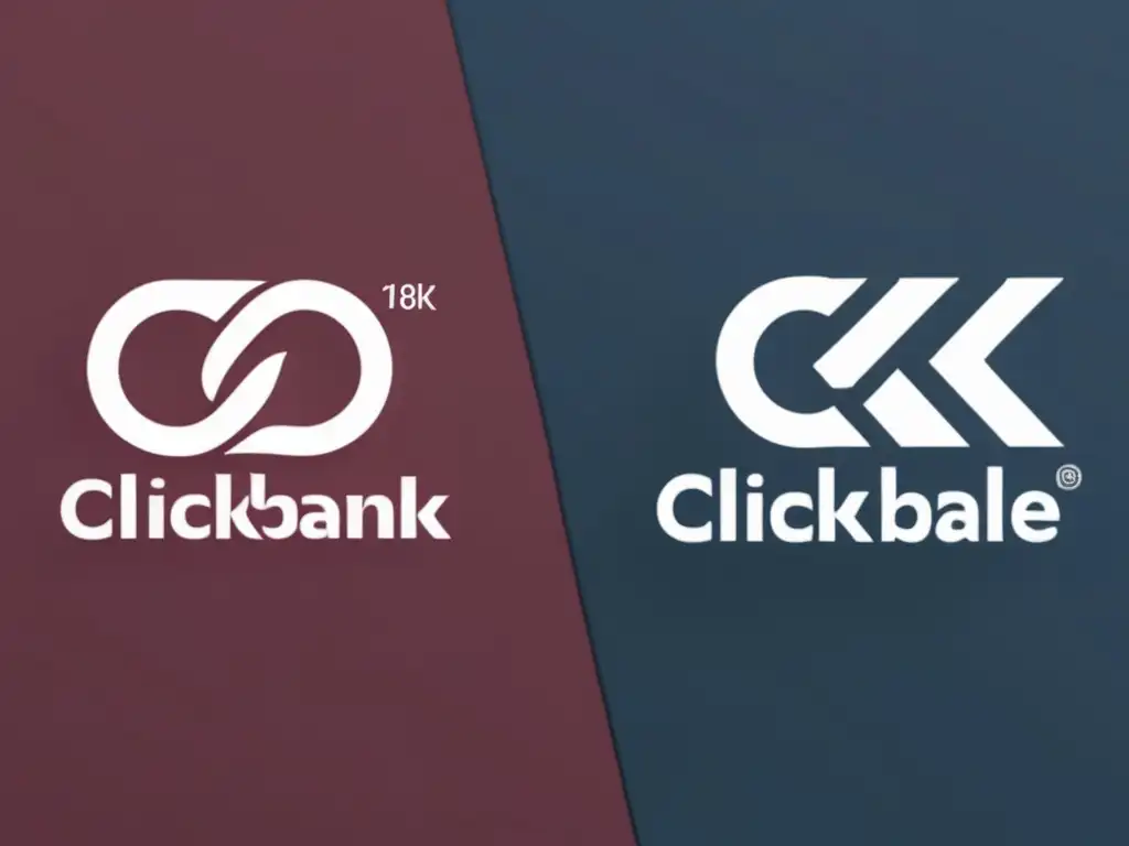 Diferencias ClickBank vs ShareASale: logos modernos, colores vibrantes, estética profesional