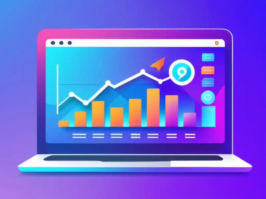 Laptop con gráfico de crecimiento de ingresos por marketing de afiliados