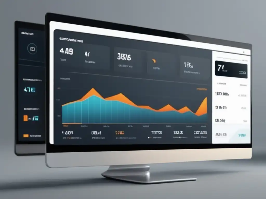 Dashboard digital minimalista con visualizaciones de datos y métricas de conversión