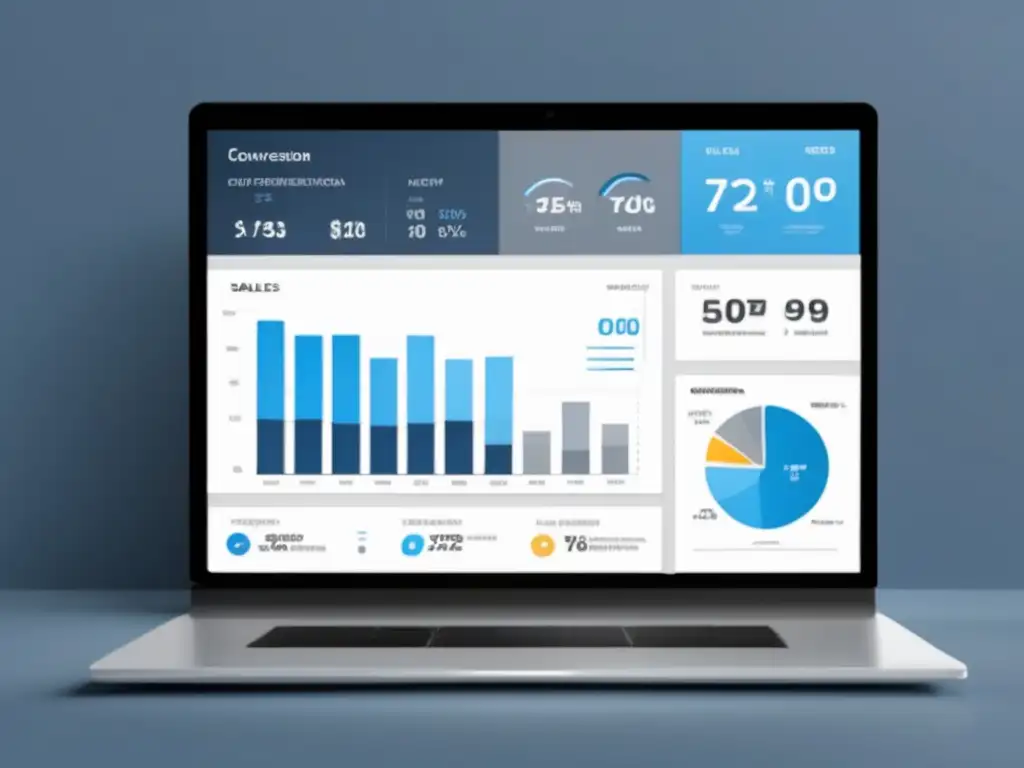 Tablero digital moderno y elegante con métricas de conversión y ventas
