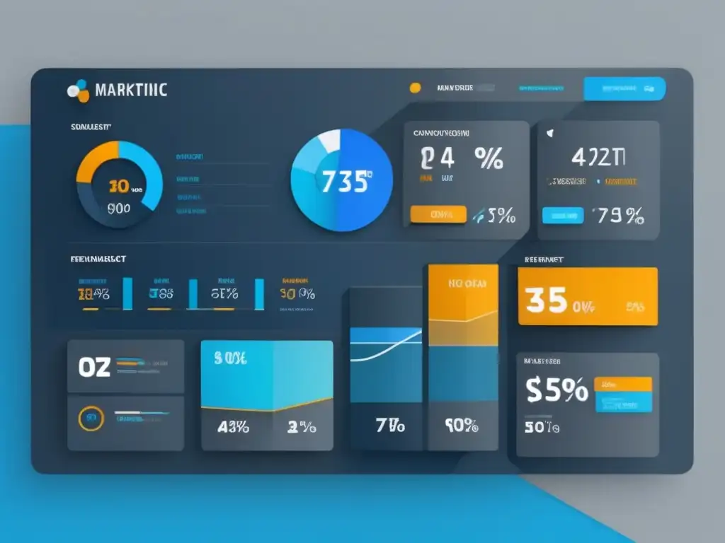 Un dashboard moderno y minimalista con métricas clave y visualizaciones de datos en marketing afiliado