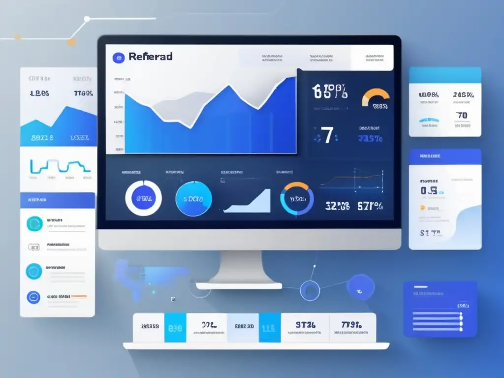 Dashboard moderno de marketing de afiliados con gráficas, métricas y colores sofisticados