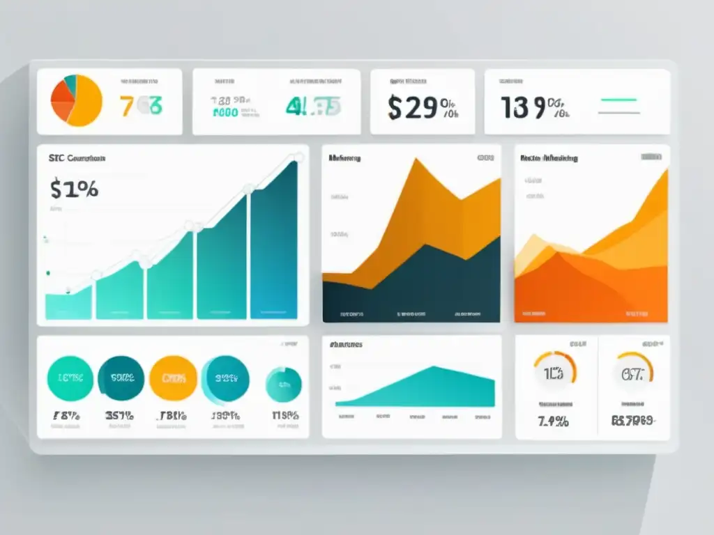 Panel de control digital blanco y moderno con métricas y visualizaciones de datos para marketing de afiliados