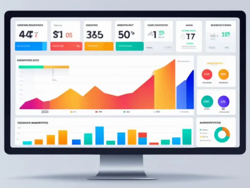 Tablero de marketing digital con gráficos y datos en tiempo real sobre estrategias de conversión en el marketing de afiliados