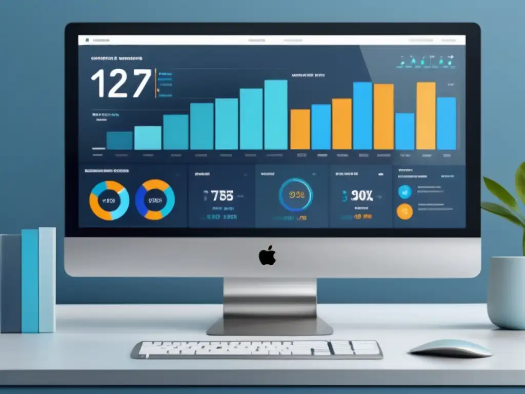 Imagen de pantalla de computadora moderna y elegante con gráficos de análisis de marketing de afiliados