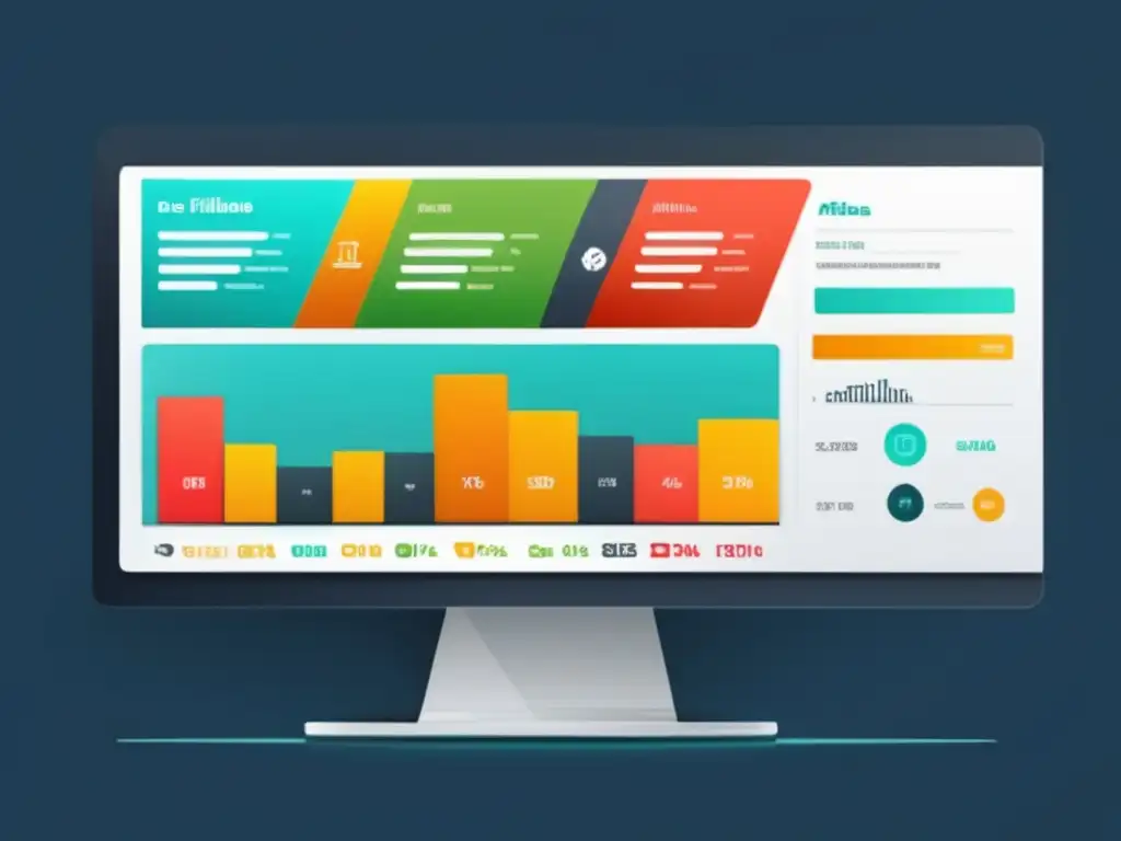 Ilustración moderna de un panel de control de marketing de afiliados con gráficos y métricas