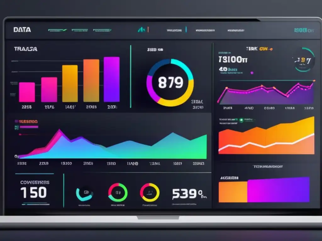 Tablero digital moderno y elegante con visualizaciones de datos en colores neón