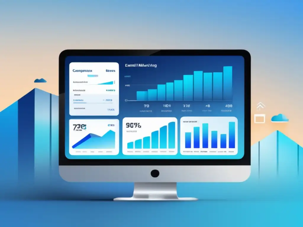 Un dashboard de email marketing moderno con gráficos y métricas