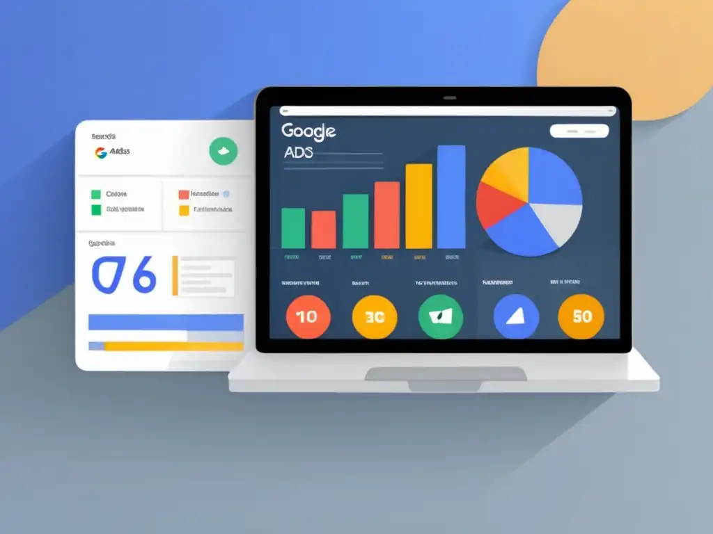 Imagen moderna de una pantalla de laptop con dashboard de Google Ads, destacando estrategias para aumentar ventas de afiliados