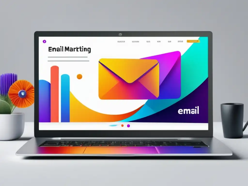 Laptop moderno y elegante con campaña de email marketing, estrategias de contenido para marketing de afiliados