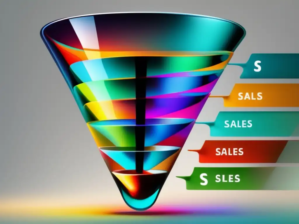 Embudo de vidrio transparente con líquido multicolor representando estrategias efectivas para maximizar ingresos en el marketing de afiliados