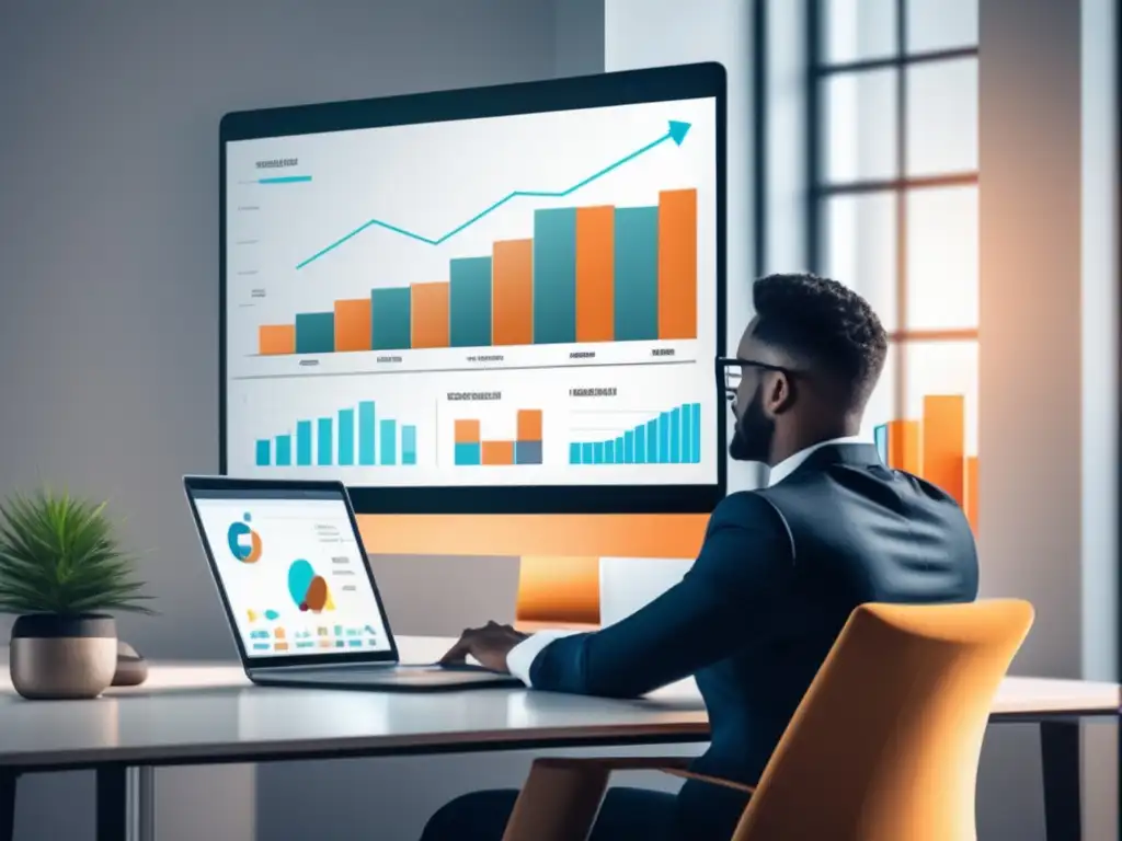 Profesional revisando gráfica de crecimiento en oficina minimalista - Casos de éxito en marketing de afiliados