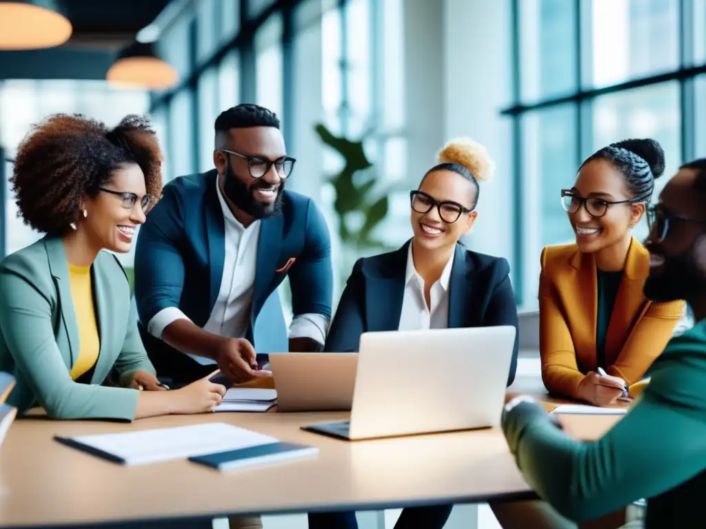 Equipo diverso colaborando en estrategias de marketing de afiliados