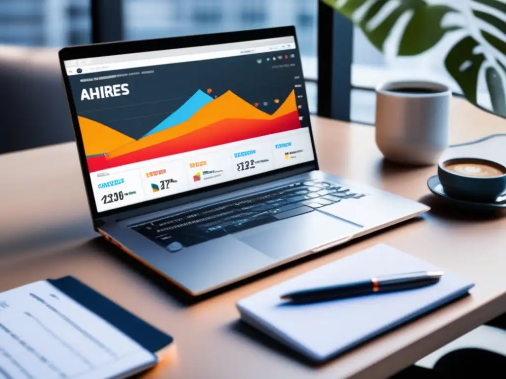 Laptop en escritorio minimalista con Ahrefs para optimización de conversiones en marketing de afiliados