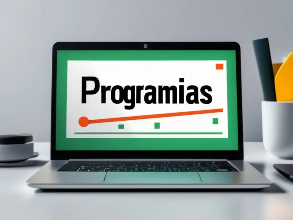 Laptop moderno en un escritorio blanco con gráfica de éxito en programas de afiliados