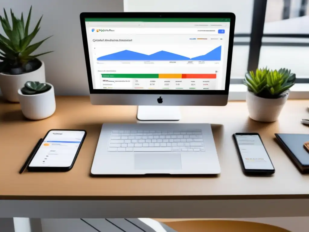 Escritorio minimalista con herramientas SEO para marketing de afiliados