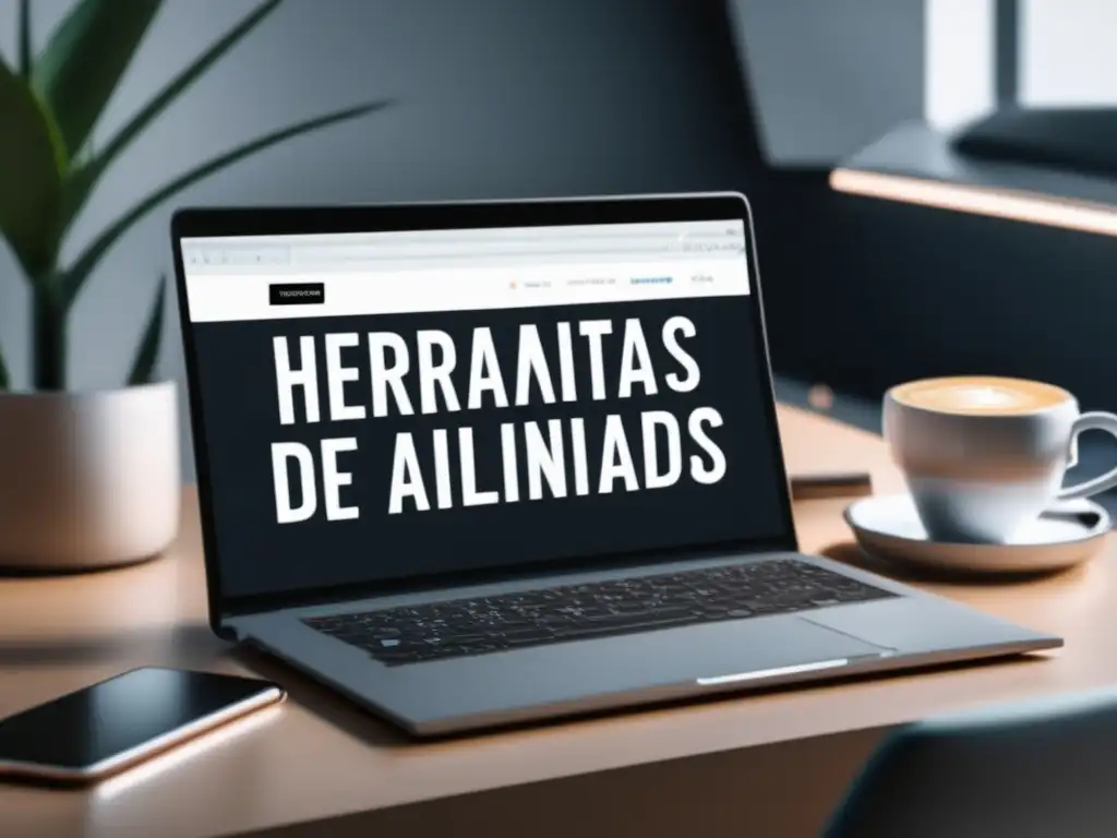 Espacio de trabajo minimalista con herramientas de SEO para marketing de afiliados