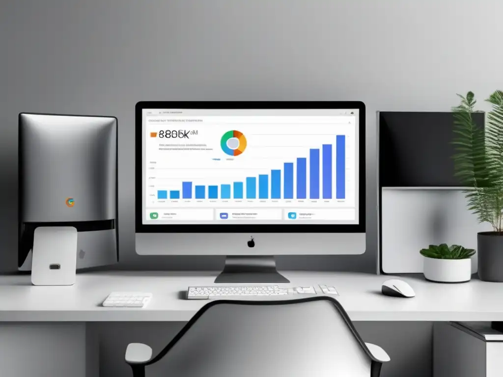 Escritorio minimalista con monitor ultradetallado: estrategias para aumentar conversiones en marketing de afiliados