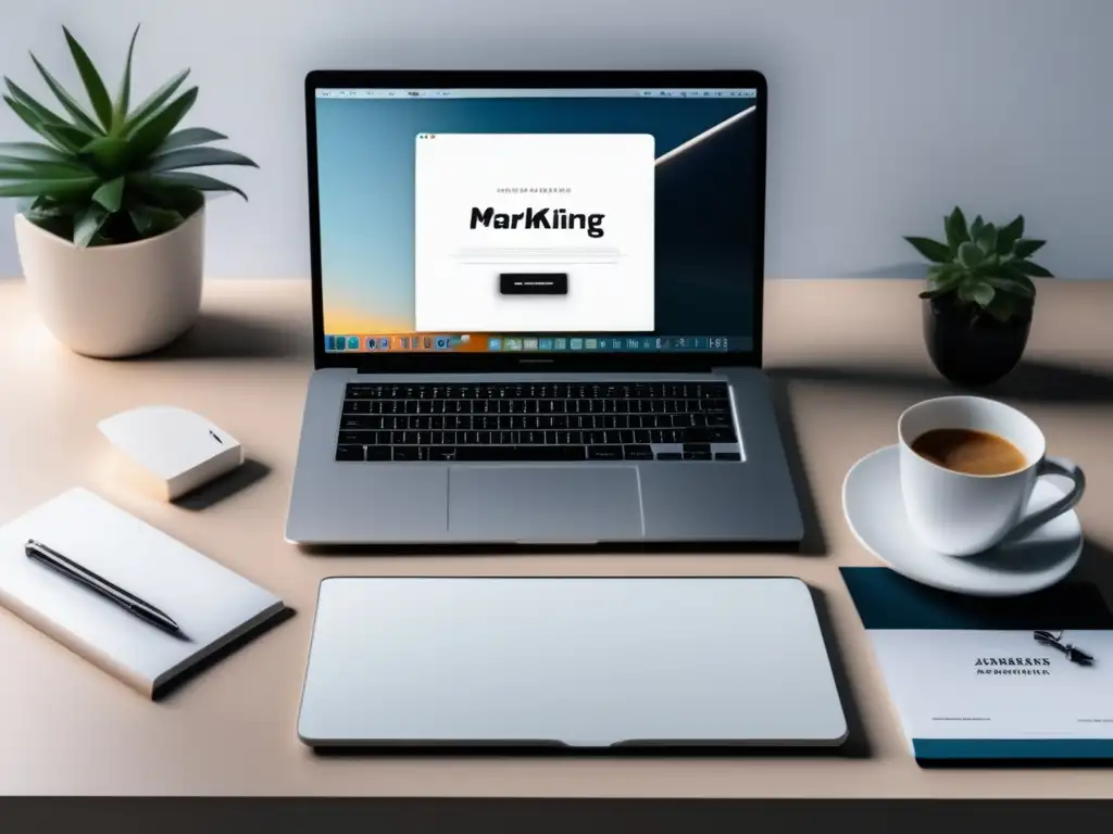 Espacio de trabajo minimalista y elegante con estrategias de marketing de afiliados para principiantes