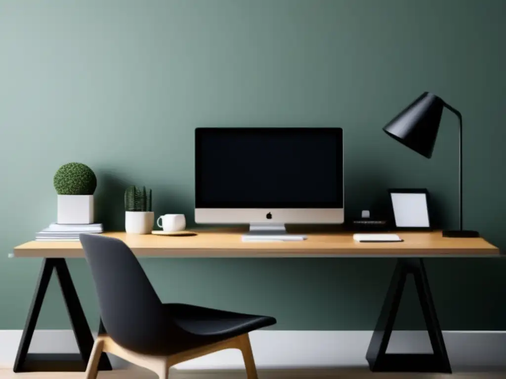 Workspace minimalista con laptop, mouse, bloc de notas y café: Herramientas efectivas para el marketing de afiliados