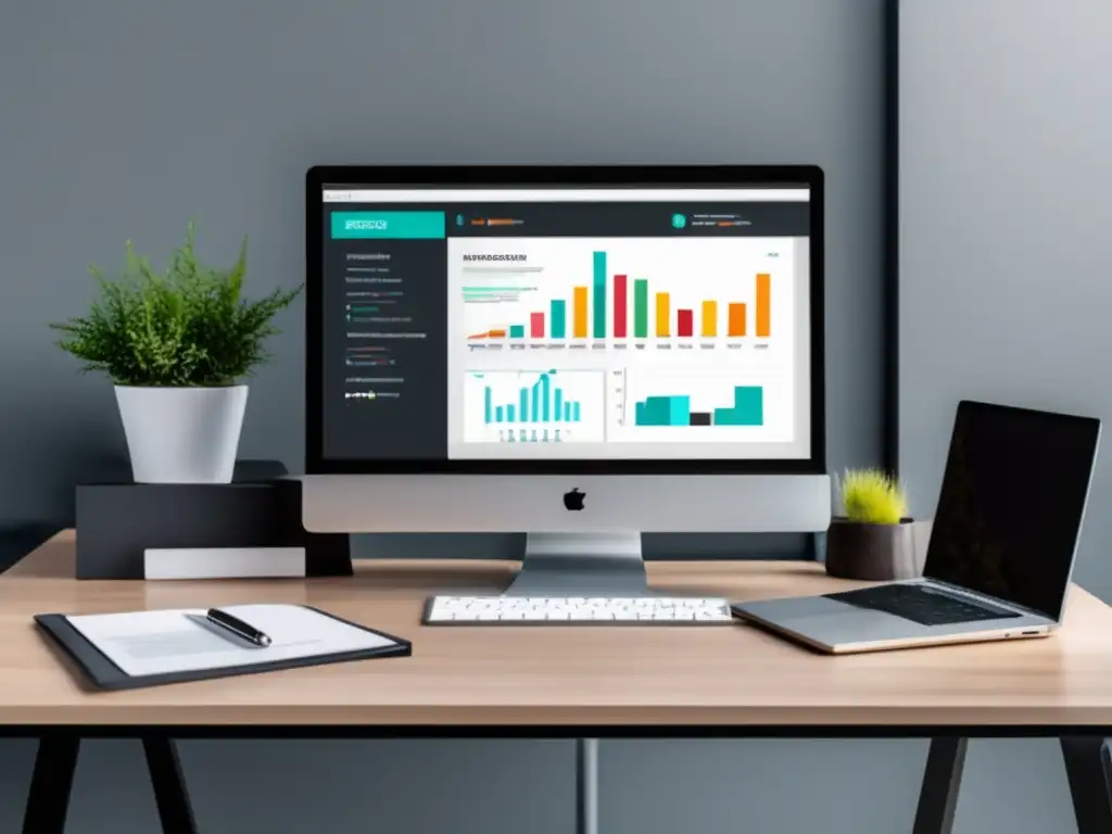 Espacio de trabajo minimalista con herramientas de análisis y estrategias de SEO para aumentar ingresos en el marketing de afiliados