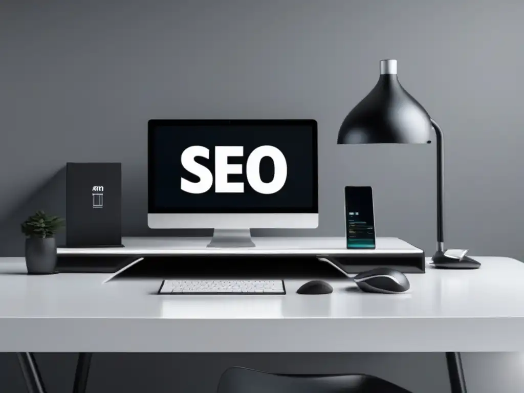 Espacio de trabajo minimalista con herramientas SEO para marketing de afiliados