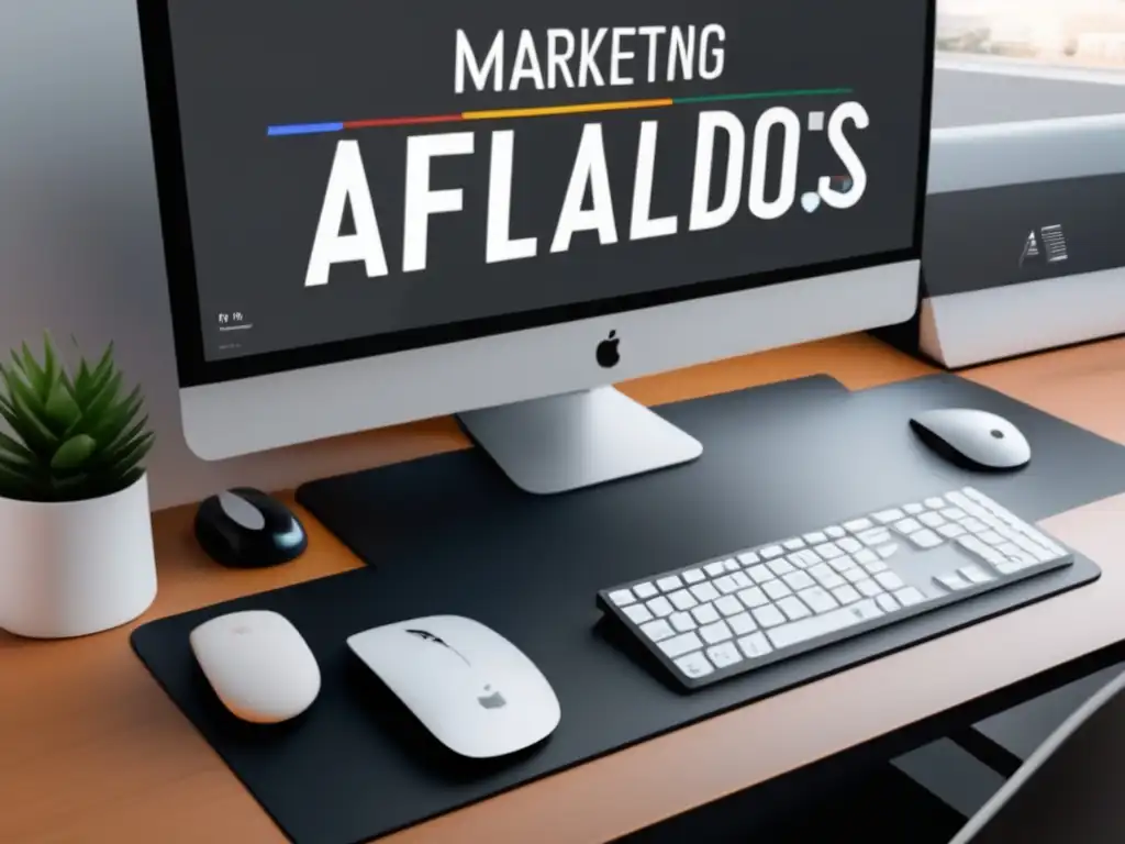 Espacio de trabajo minimalista y moderno con Google Analytics y prácticas para el marketing de afiliados