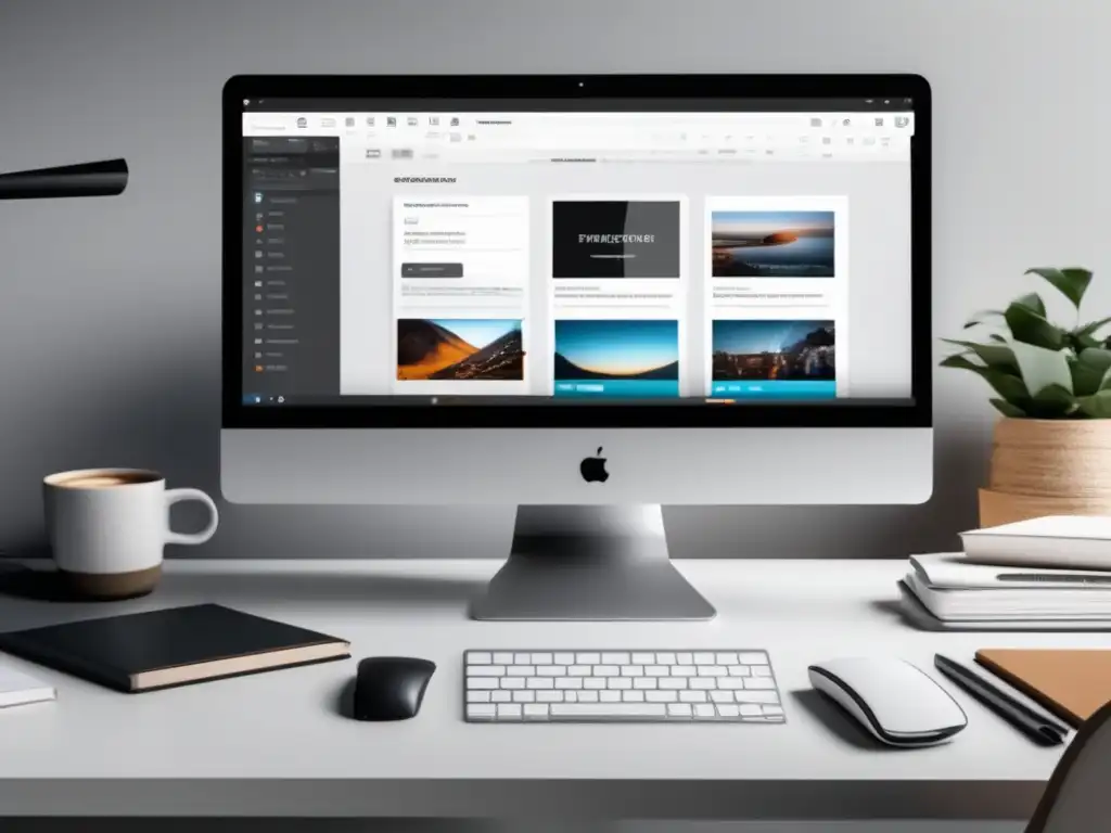 Espacio de trabajo minimalista con herramientas de video marketing para afiliados