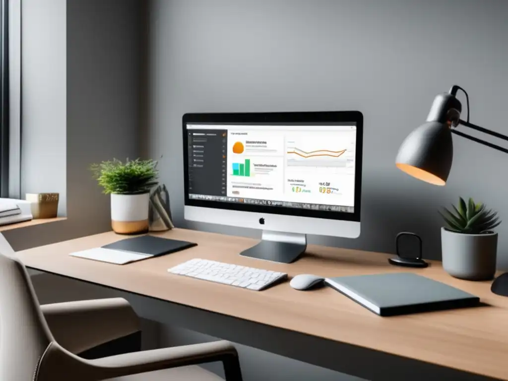 Espacio de trabajo minimalista con herramientas SEO para marketing de afiliados