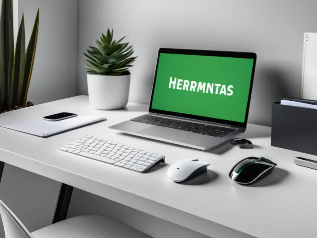 Espacio de trabajo moderno con herramientas SEO para marketing de afiliados