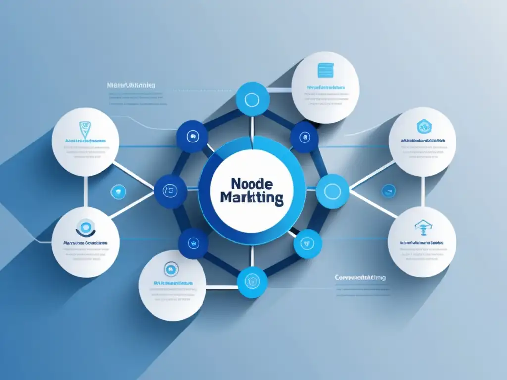 Estrategia de marketing de afiliados: diseño minimalista y moderno con nodos interconectados y líneas en tonos azules