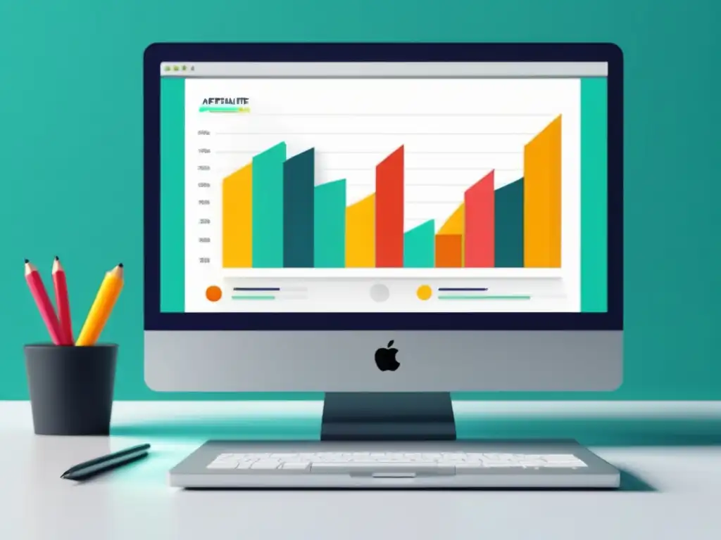 Laptop moderno y limpio con gráfico atractivo que muestra el éxito del marketing de afiliados con prácticas éticas