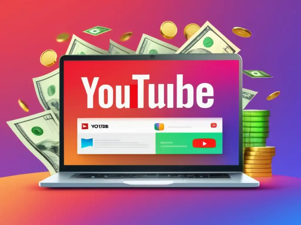 Laptop con logotipo de YouTube, dinero y programa de afiliados de TubeBuddy