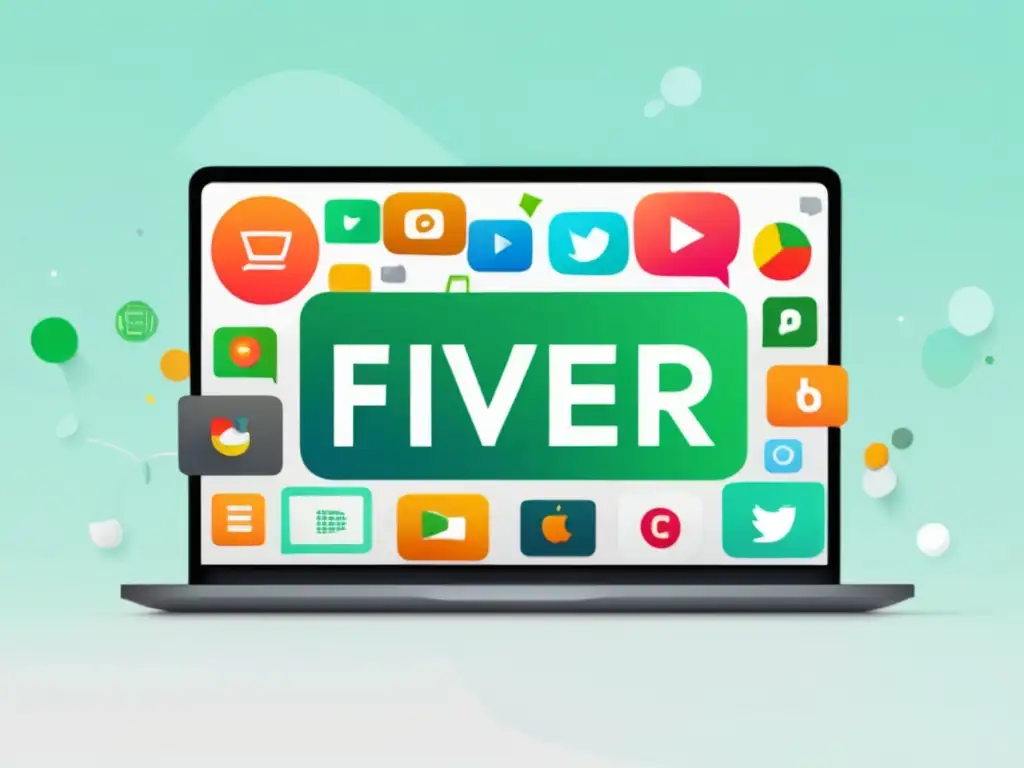 Laptop Fiverr con iconos, programa de afiliados