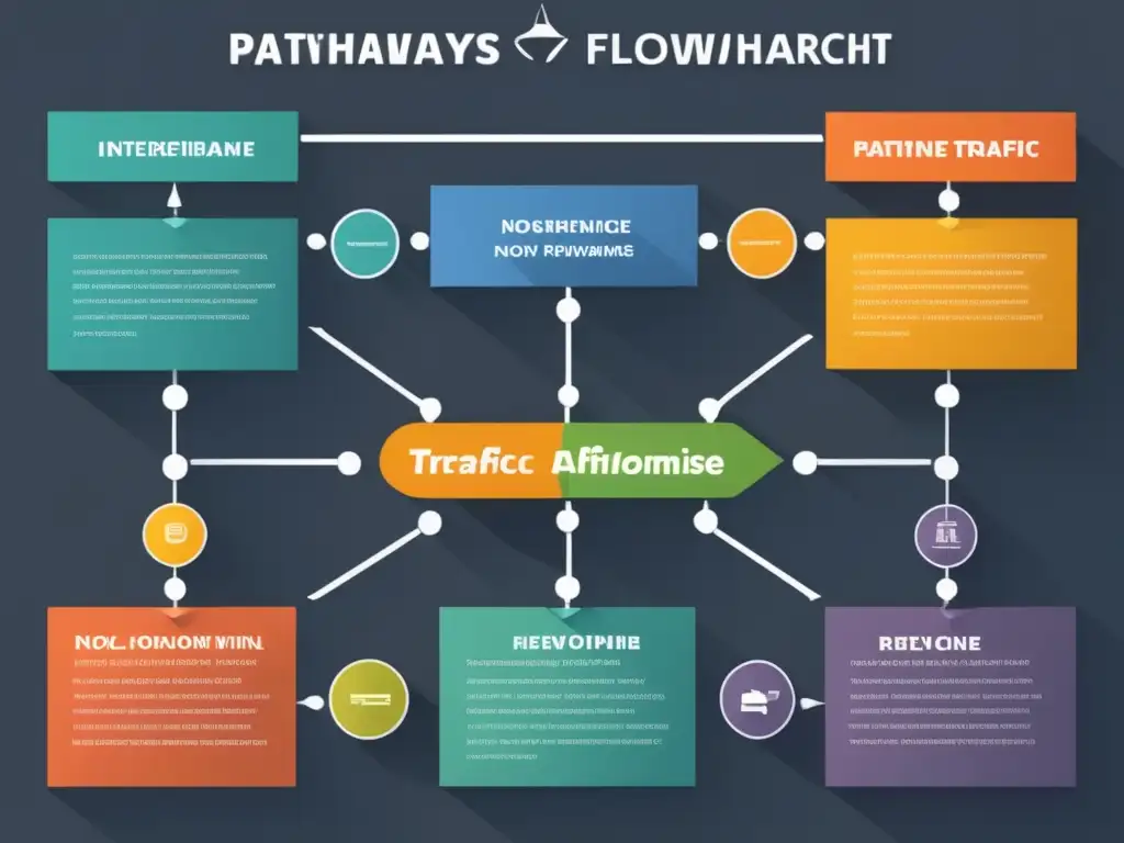 Estrategias de marketing de afiliados más efectivas con flujochart de nodos interconectados y programas alternativos