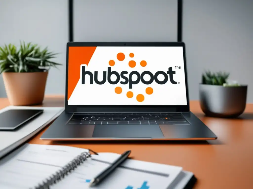 Imagen: Laptop con programa de afiliados de HubSpot, ingresos y gráficos de ganancias