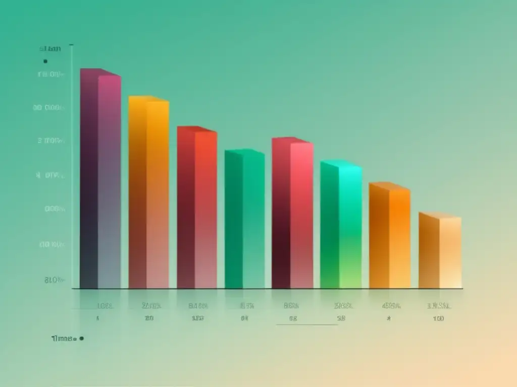 Gráfico de barras minimalista que muestra tendencia ascendente y tasas de conversión, con análisis de datos en marketing de afiliados