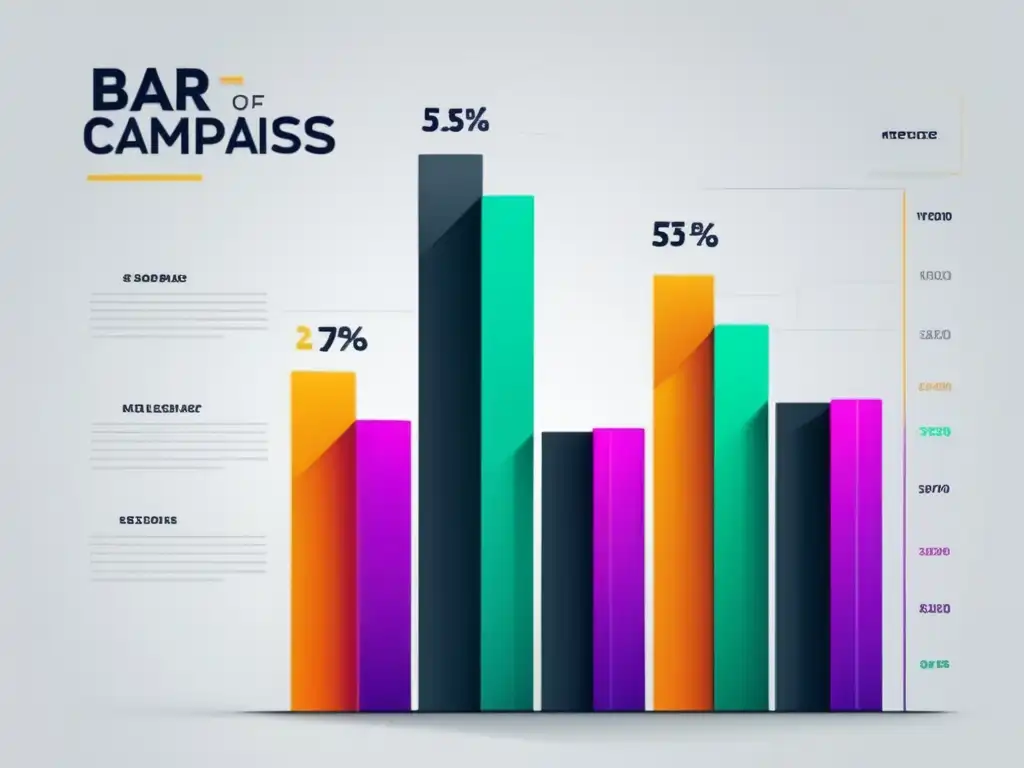 Gráfico de barras minimalista con colores vibrantes que muestra la evolución de las métricas de rendimiento de campañas de afiliados