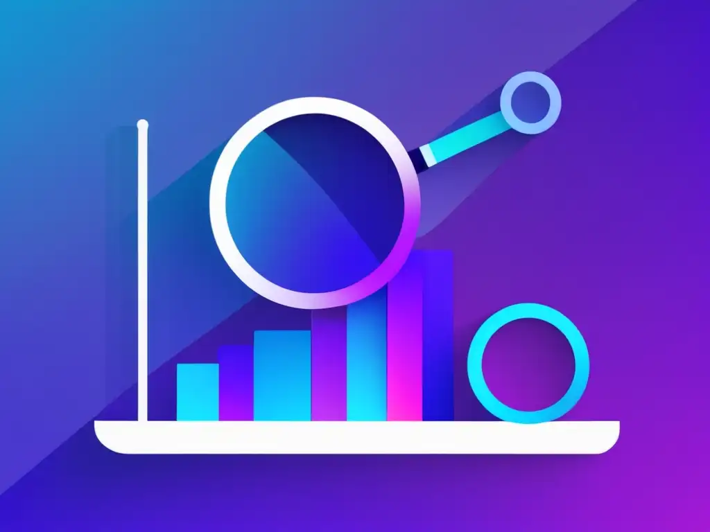 Imagen moderna y minimalista con magnifying glass y bar graph, conceptos básicos del marketing de afiliados