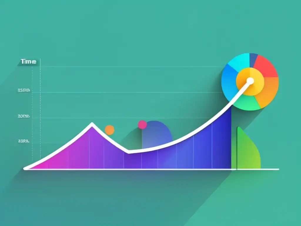 Gráfica de línea de tráfico web con colores vibrantes y métricas clave para maximizar ingresos en el marketing de afiliados