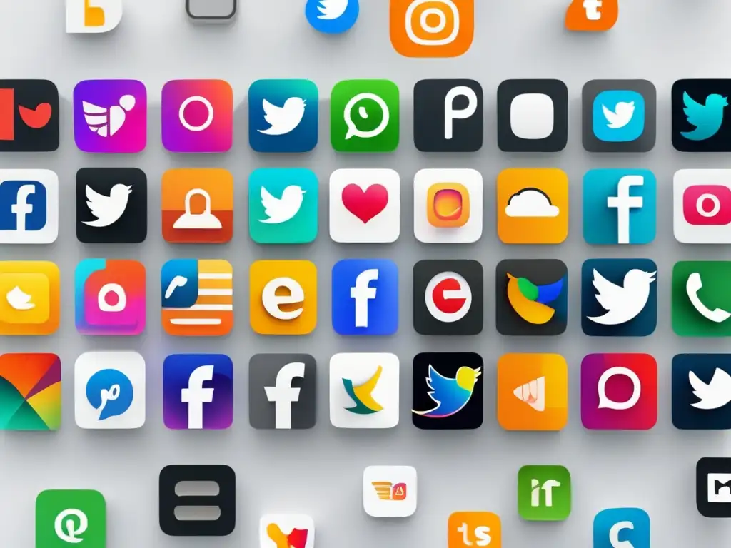 Tendencias en marketing de afiliados: imagen moderna de iconos coloridos de redes sociales en un fondo blanco minimalista