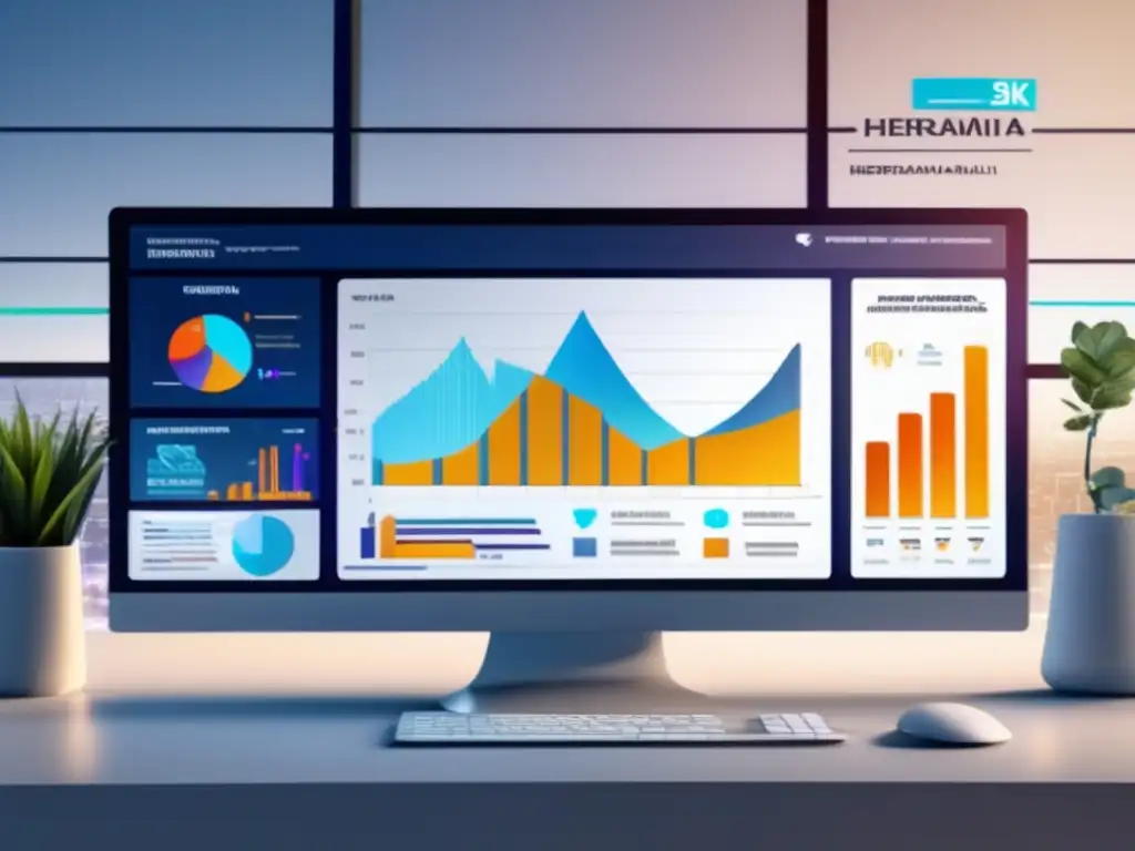 Herramientas de análisis de datos para marketing de afiliados: pantalla moderna con gráficos de tráfico web, conversiones y rendimiento de enlaces