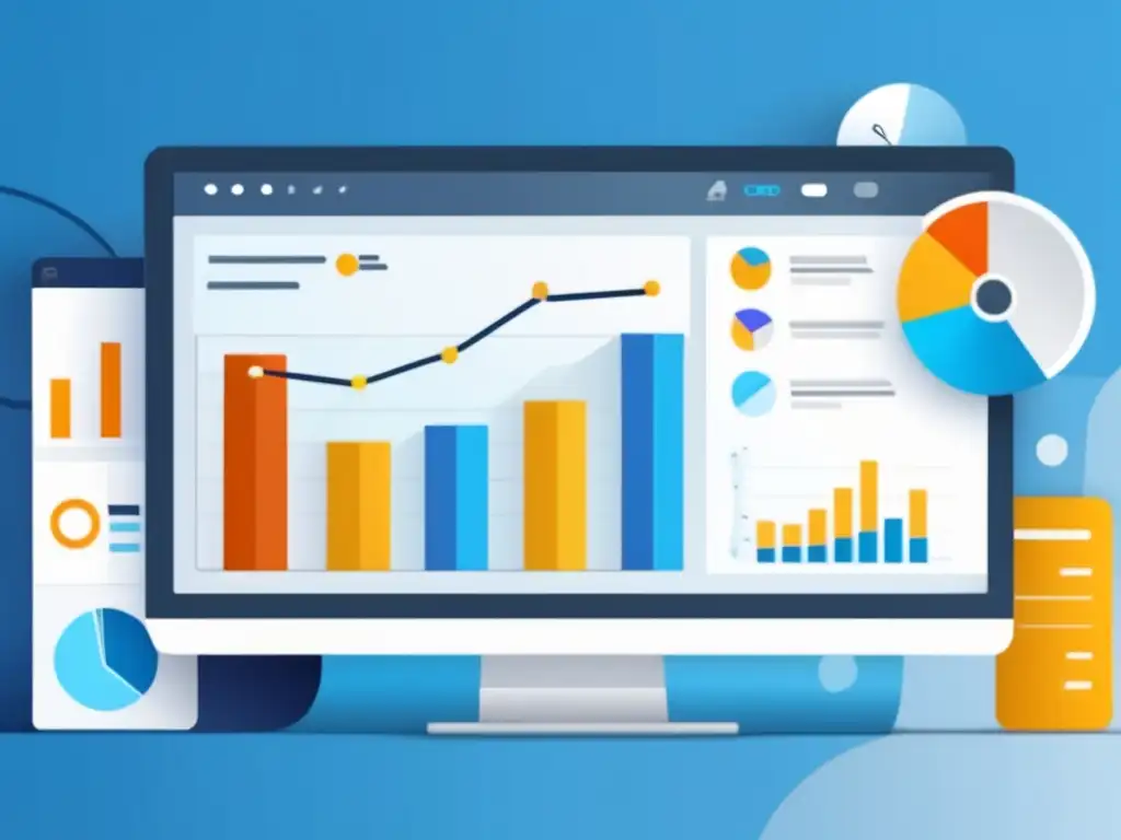 Ilustración minimalista y moderna de un dashboard de análisis web para la estrategia de marketing de afiliados desde cero