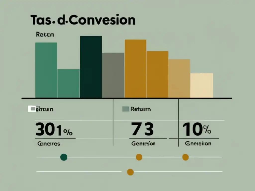 Gráfico minimalista de barras: tasa de conversión, ingresos generados y retorno de inversión (ROI)