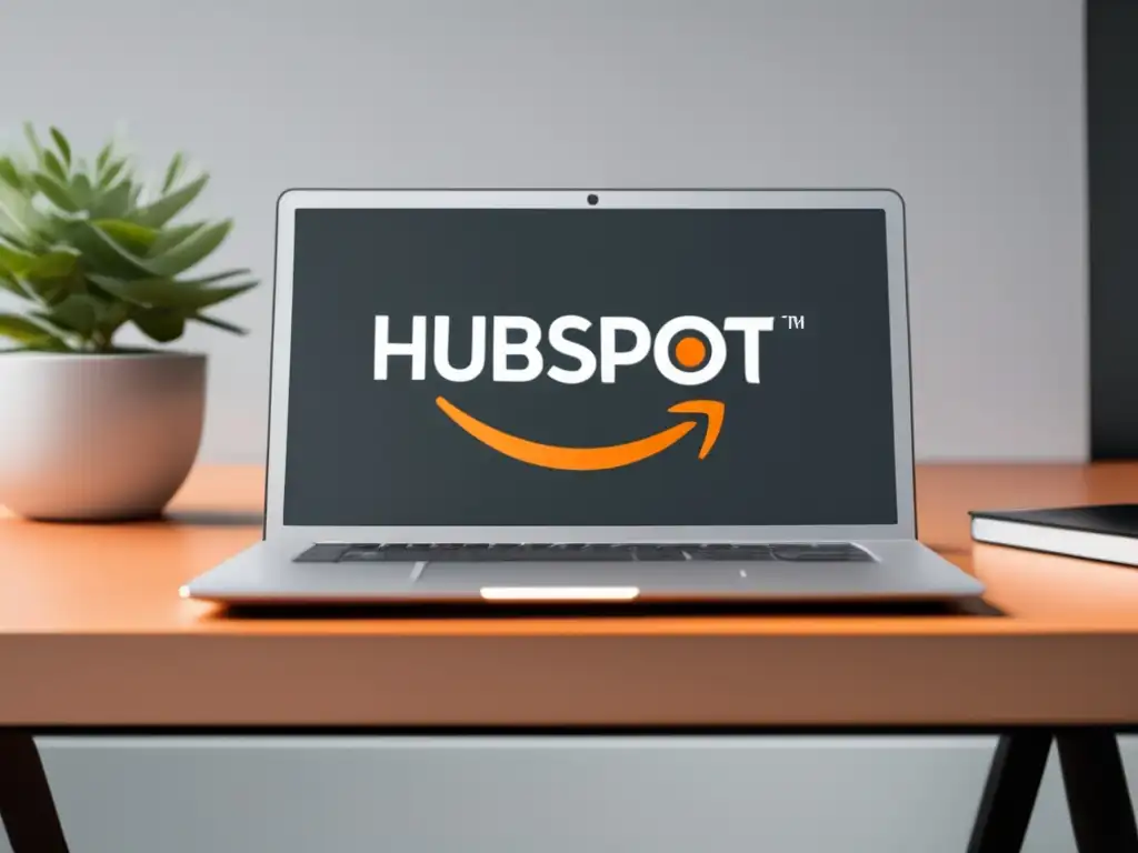 Laptop moderno con el logo de HubSpot y programa de afiliados